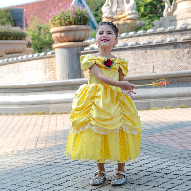 Маскарадный костюм Принцессы Диснея Белль для девочек, 2024, нарядное платье принцессы на день рождения, повседневные Детские бальные платья, наряд