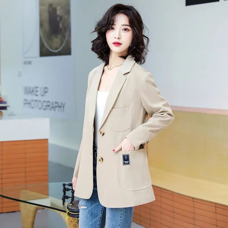 High-end High Street Casual Blazers Suit Women's Spring Autumn Fashion Khaki Blazer Coat Office Lady Small Suits Jacket Tops New
