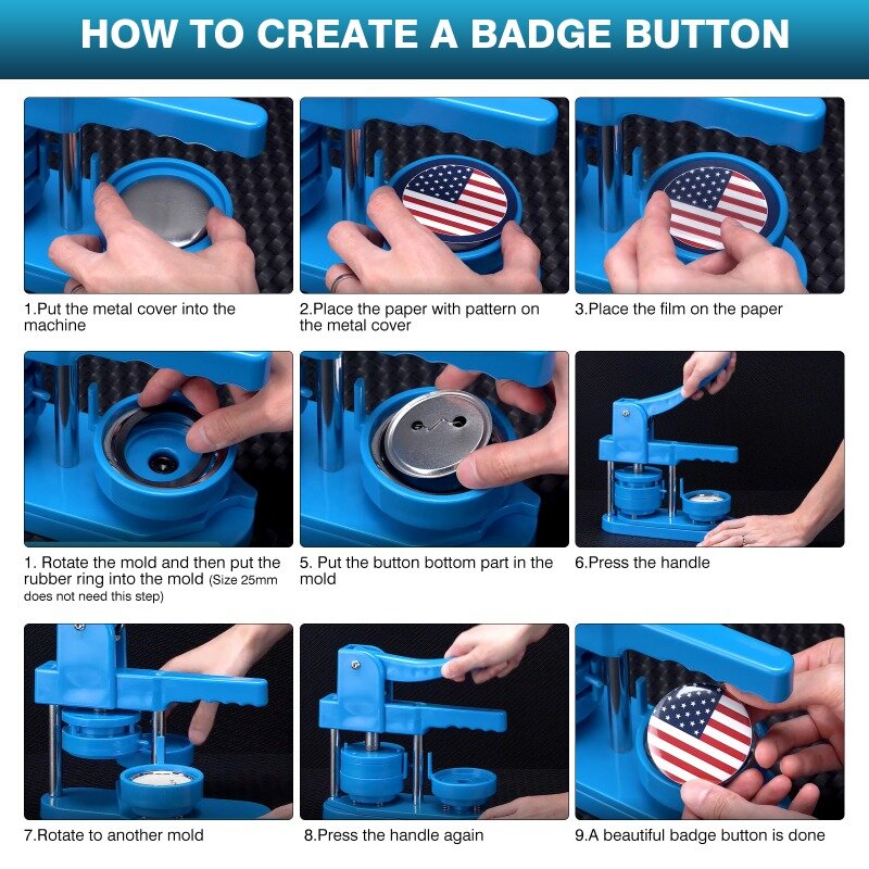 Em branco Metal Badge Button Maker Peças, Pin Button Maker Peças, DIY Making, Press Machine Supplies, 25mm, 32mm, 37mm, 44mm, 58mm, 100 Conjuntos