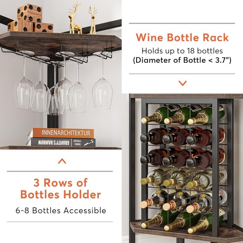 Industrial Corner Wine Shelf for Living Room Wine Bottle Holders Small Space (Brown)freight Free Shelves Rack Barware Kitchen