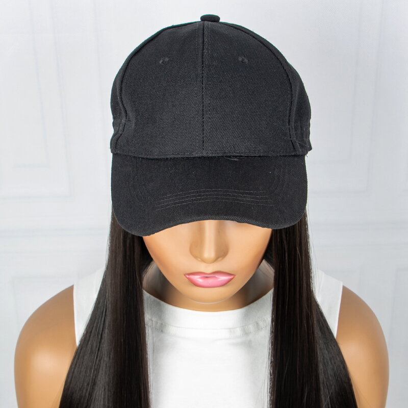 Synthetic Straight Cap Wig 22 Inch Bone Straight Hair Extention With Baseball Cap For Women