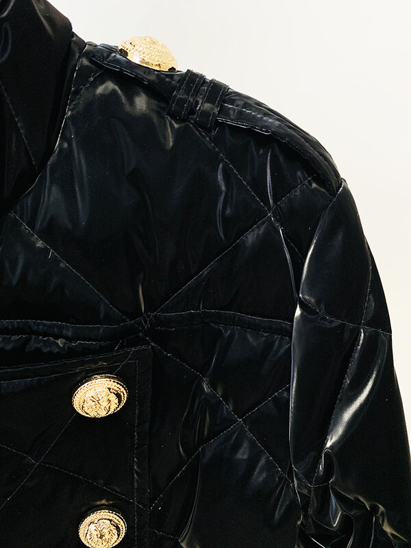 Chaqueta de plumón con botones de León para mujer, abrigo de costura rómbica, doble botonadura, brillante, alta calidad, Invierno
