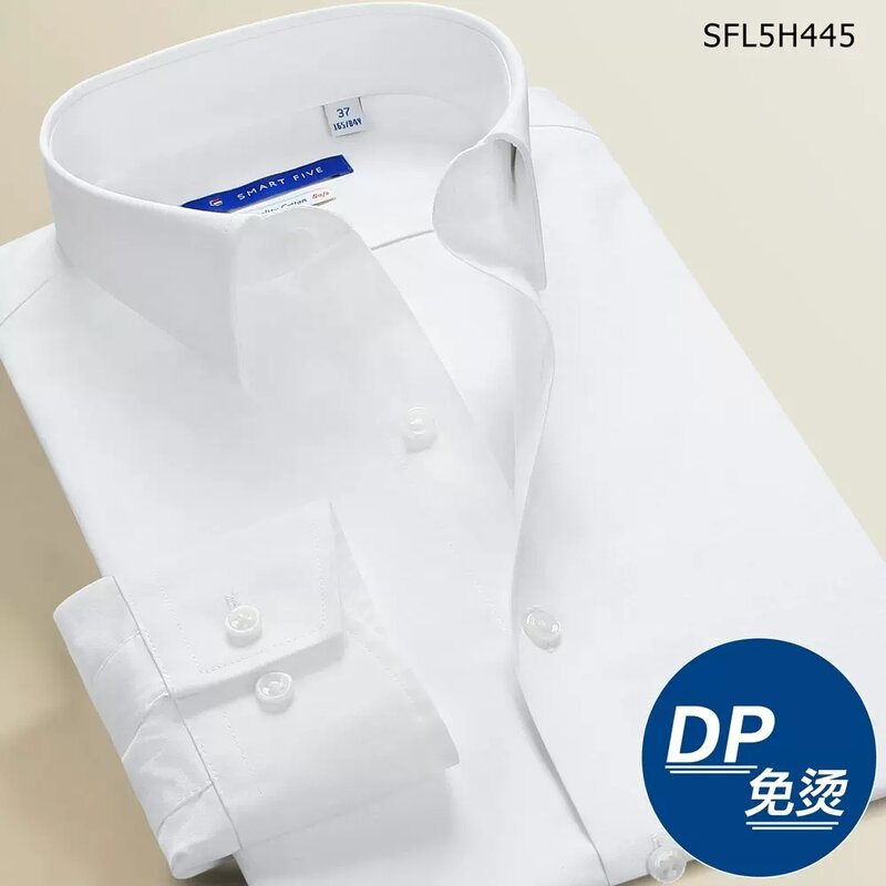 Camisa listrada de algodão slim fit manga comprida masculina, smart cinco, gola redonda, camisas de vestido, branca, escritório, formal