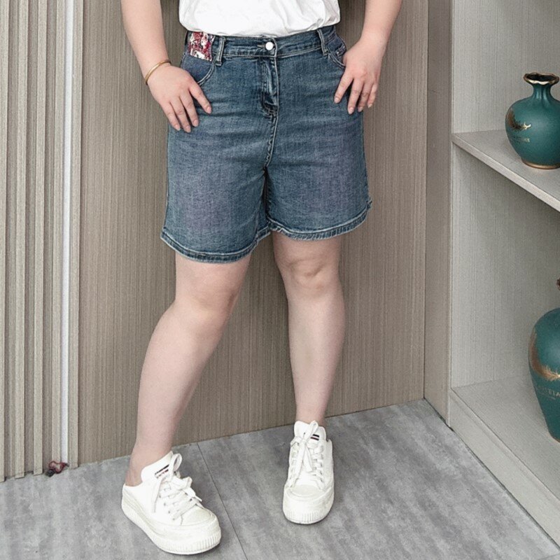 Sommer 2024 Qualität High Taille Denim Shorts Frauen plus Größe lässig lose Stretch Jeans mit weitem Bein