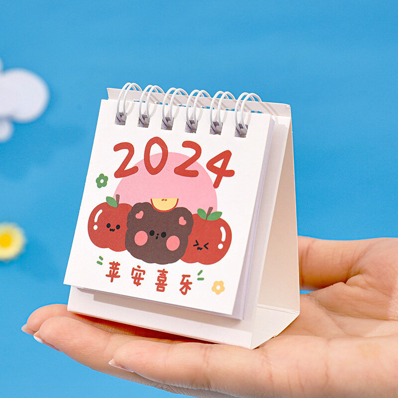 Mini Calendario de dibujos animados para estudiantes, decoración de pie de escritorio, anillo de hojas sueltas, calendario, libro de registro de fecha, adornos de decoración, 2024