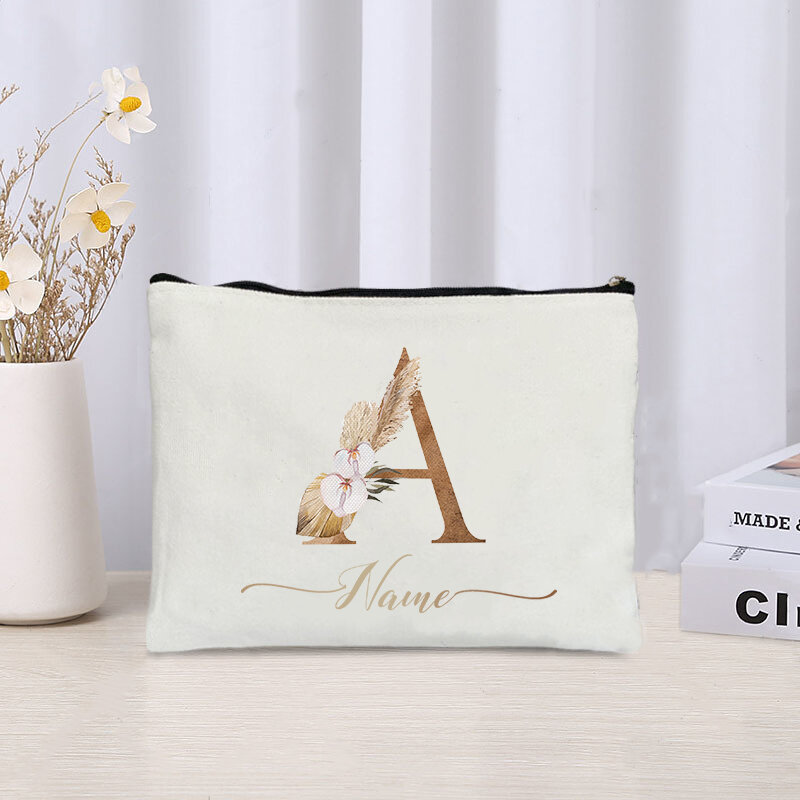 Custom Your Name Cosmetic Makeup Bags A-Z Initial Lipstick Zipper Bag Wedding Bride Cosmetic Pouch Bridesmaid Gifts Toilet Case