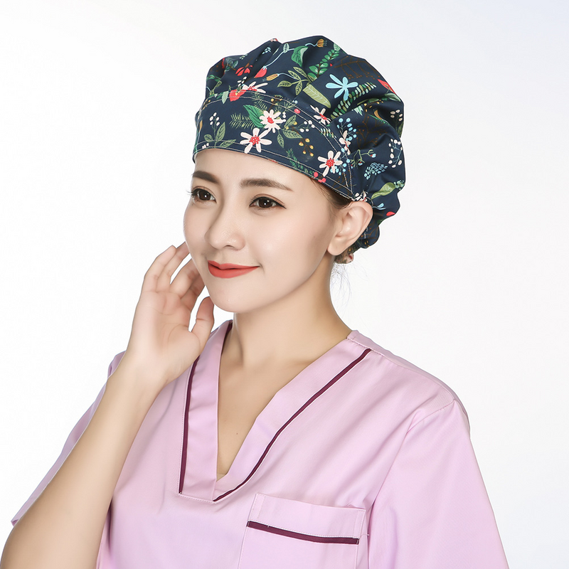 1PC protezione per la testa del cappello da lavoro in cotone per infermiera che assorbe il sudore con stampa delicata per la sala operatoria per la pulizia della cucina