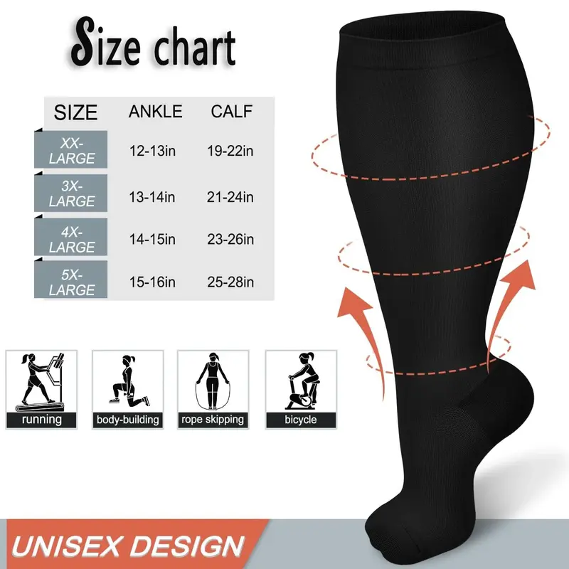 Kaus kaki kompresi ukuran Plus untuk wanita, kaos kaki kompresi selutut lebar betis, penyangga tinggi untuk lari atletik cocok untuk bersepeda 1/3 pasang