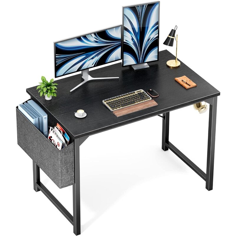 Małe biurko komputerowe 40-calowe biuro domowe do pisania Studencka sypialnia dziecięca Drewniany nowoczesny prosty stół z torbą do przechowywania i haczykami na słuchawki