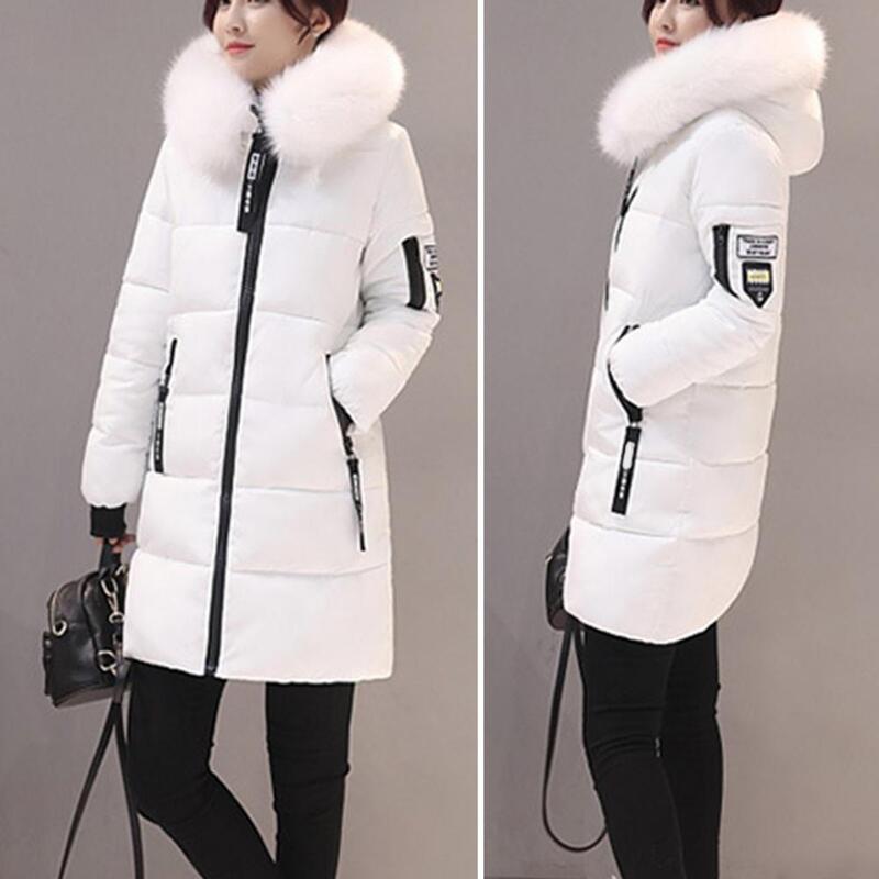 Хлопковое пальто с воротником из искусственного меха, ветрозащитное зимнее хлопковое пальто с капюшоном для женщин с карманами на молнии и длинным рукавом