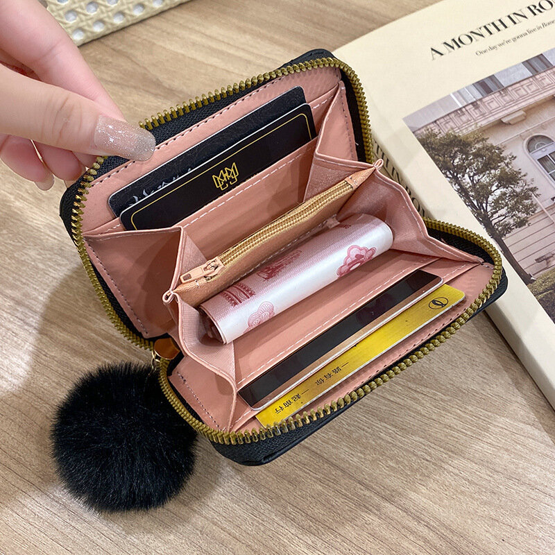 Women Short Wallet Pu Leather Card Holder Large Capacity Hasp Zipper Coin Purse Multi Card Organizer Cell Phone Wristlet Handbag