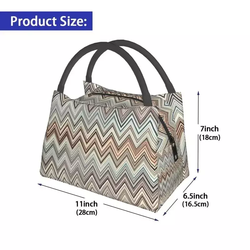 Zig Zag Multicolor Thermal Insulated Lunch Bag Camouflage Contemporary Lunch Tote for Outdoor Picnic Storage Meal Food Box