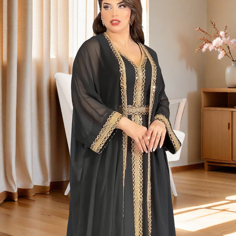 Dubai Luxury 2024 African Muslim Fashion Dress caftano abiti da sera per feste Robe Muslim Open Abaya set musulmani Abaya per le donne