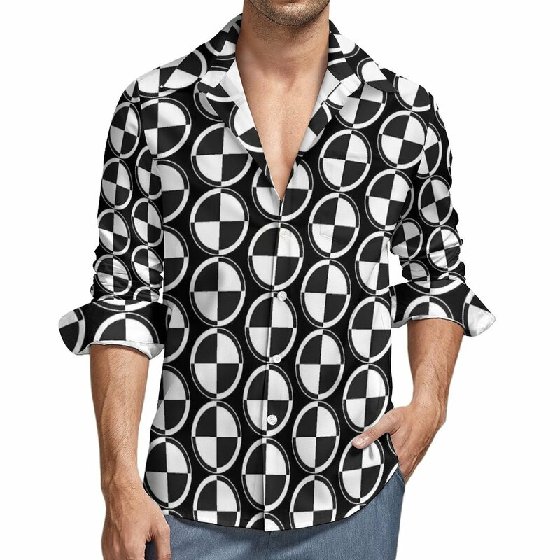 Рубашка в стиле ретро с длинным рукавом для мужчин, двухцветная блузка в клетку, модная повседневная свободная одежда в стиле оверсайз, черная белая, на осень