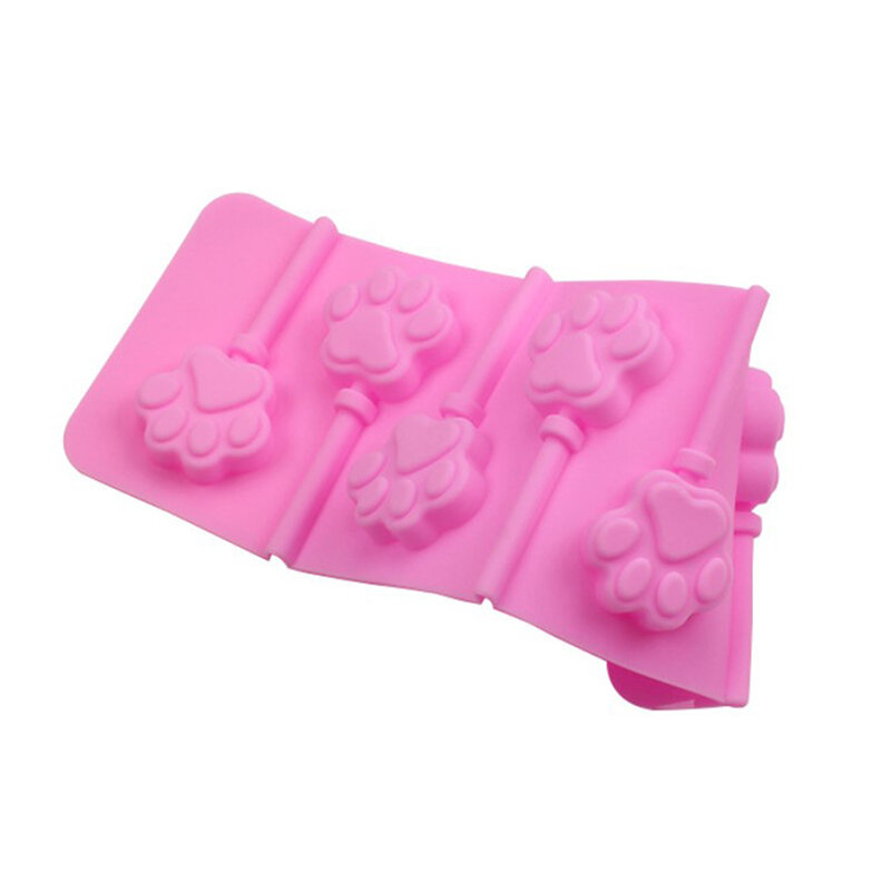 Molde de silicona para piruletas con forma de pata de perro y gato, molde 3D de 6 agujeros para jabón de Chocolate, herramientas para hornear y repostería