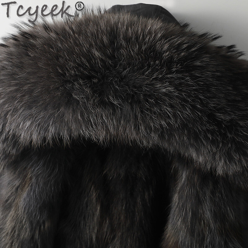 Пальто Tcyeek из лисьего меха, зимняя парка, Мужская подкладка, съемная 2023, модные теплые куртки из натурального меха, Мужская одежда, тонкий воротник из меха енота и собаки