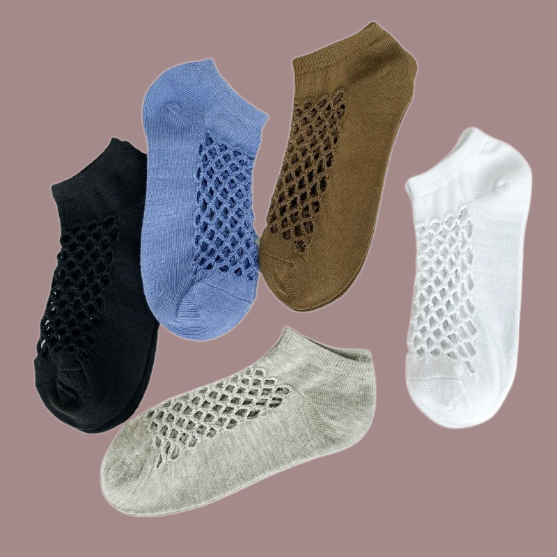 5 Pairs 2024 Summer Man High Quaility Cotton Short Socks Fashion Set Male Breathable Mesh Men Comfortable Casual Ankle Sock