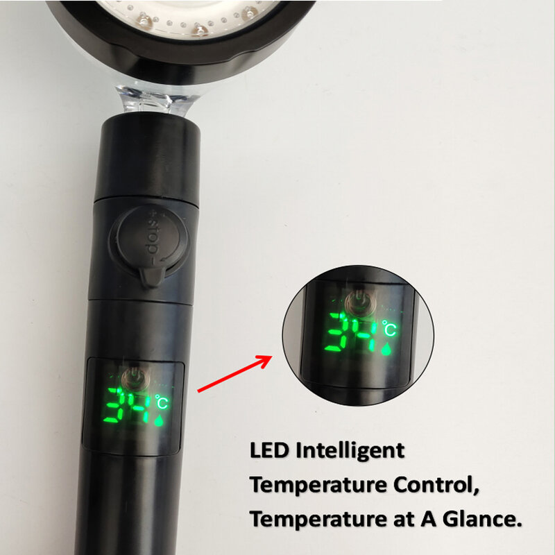 Cyfrowy wyświetlacz temperatury głowica prysznicowa LED 3/7 zmiany kolorów wysokociśnieniowa głowica prysznicowa Turbo łazienkowa ręczna głowica prysznicowa