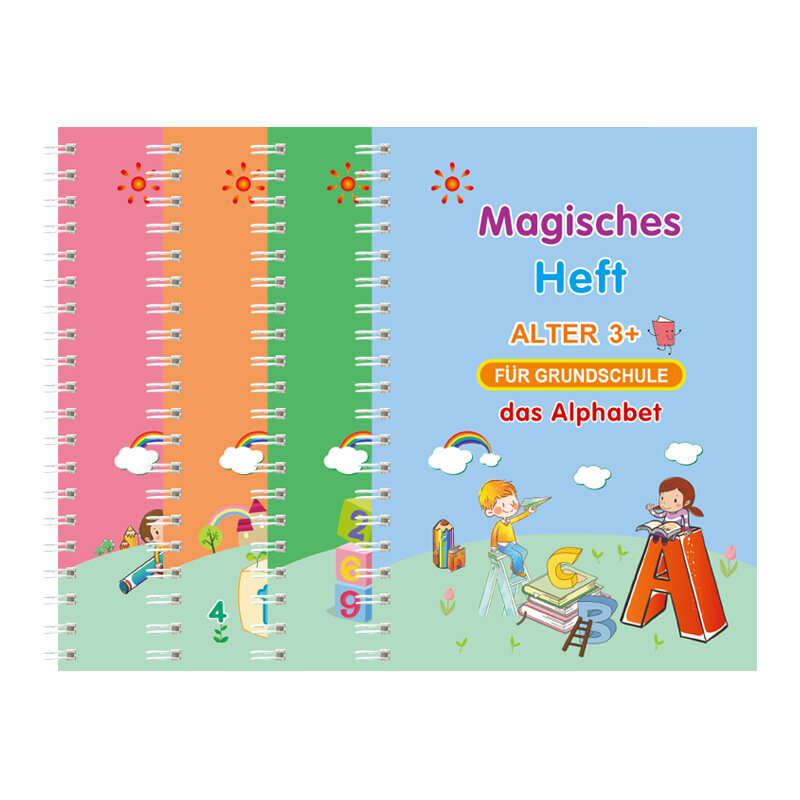 Libros mágicos alemanes para niños, cuaderno mágico de ranura 3D reutilizable, Escritura para Letras, caligrafía, Juego de Cuaderno de anillo Montessori