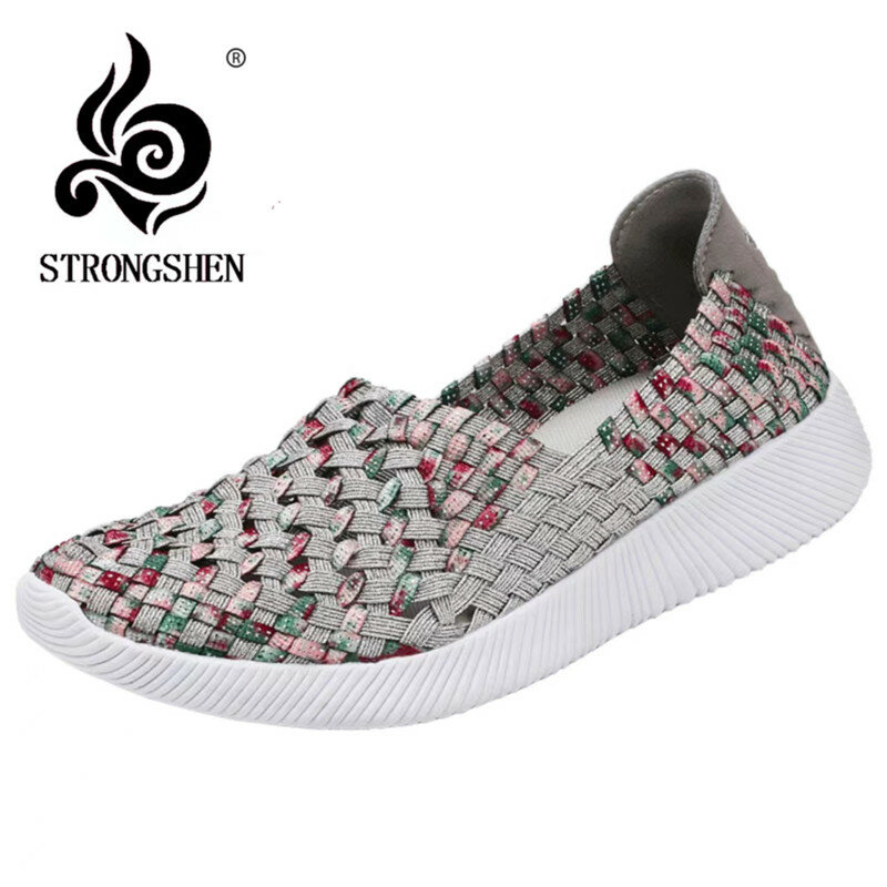 Strongshen sapatos femininos verão de meia-idade e idosos hexagonal oco trançado não-deslizamento mãe sapatos esportivos sapatos casuais