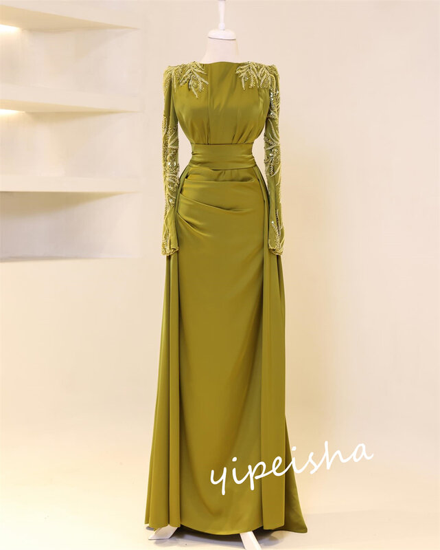 Ball Dress Saudi Arabia Prom Satin Sequined Beach A-line O-Neck Bespoke Occasion Gown Long Dresses