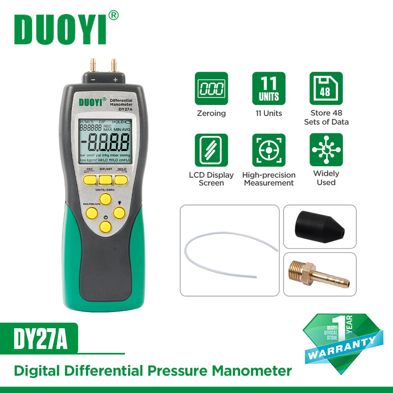 DUOYI DY27A Differential แบบดิจิตอลบาร์ Precision 0.001 Air Pressure Gauges Tester จอแสดงผล LCD อุปกรณ์วัด