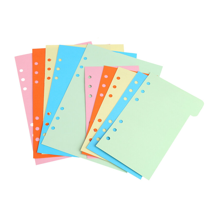 5Pcs Refills 6 Hole Blank Colorful Paper for A5 Loose Leaf Binder Notebook