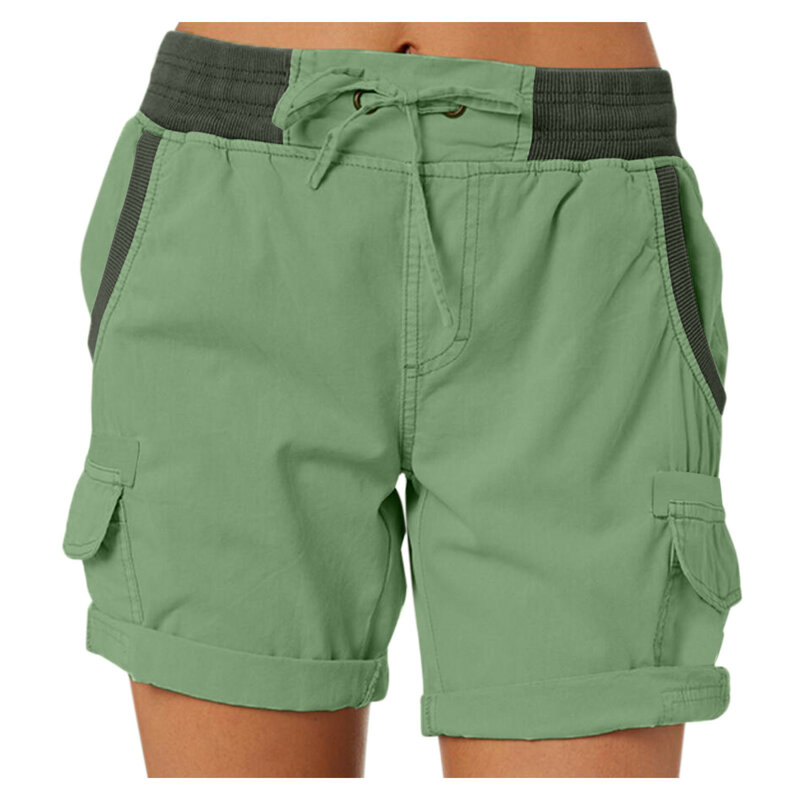 Pantalones cortos de lino y algodón para mujer, Shorts informales holgados de cintura alta con múltiples bolsillos, a la moda, para verano, 2024
