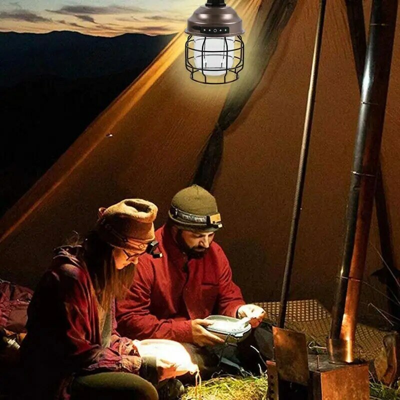 Luz de acampamento portátil com gancho, lâmpada de tenda recarregável, IPX4 impermeável, 130-180 Lumens, 3600 mAh bateria, lanternas de quintal