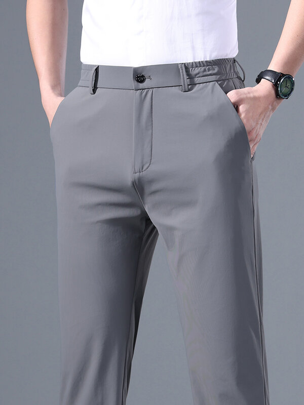Sommer gute Stretch glatte Hosen Männer Geschäft elastische Taille koreanische klassische dünne schwarz grau blau Freizeit anzug Hosen männliche Marke