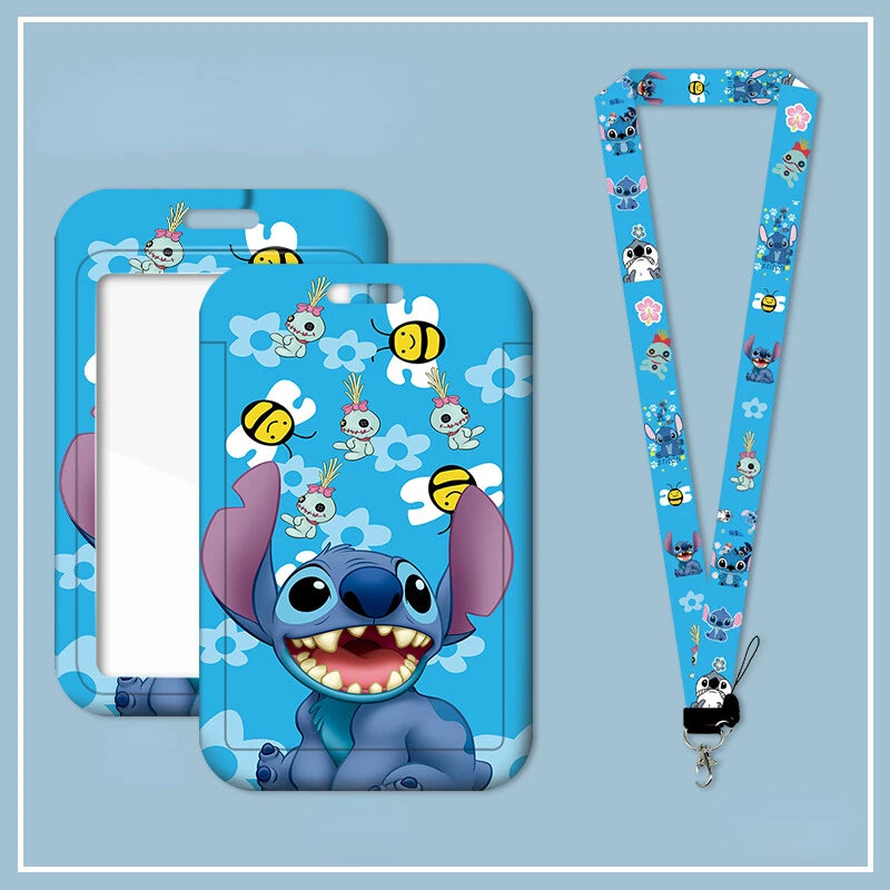 Porte-badge d'identification Disney Anime Kawaii Stitch, porte-cartes étudiant, lanière de campus, sangles de cou, cadeau pour enfants