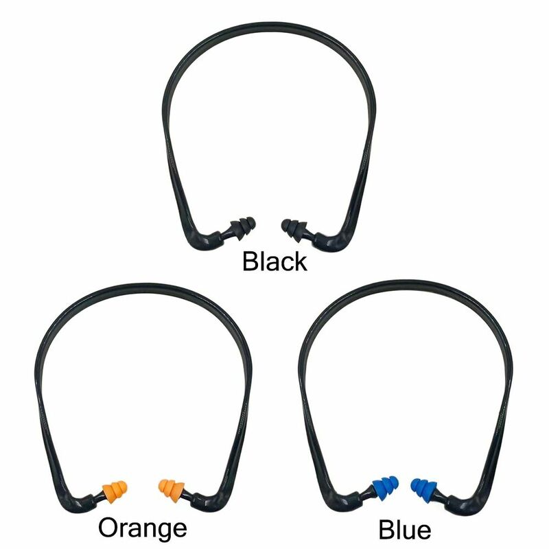 Sumbat telinga silikon lembut yang dipasang di kepala pelindung biru hitam oranye antikebisingan penutup telinga tidur bekerja dengan peredam bising colokan telinga