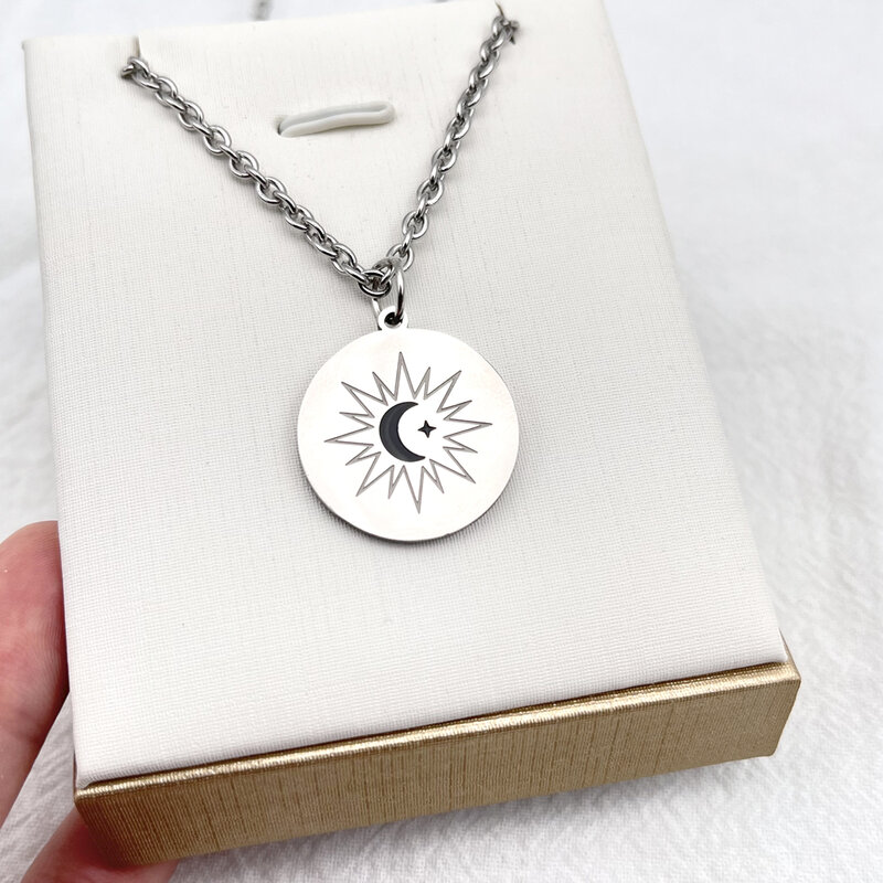 TV Series คาธ The Eclipse Ayan Khaotung Cosplay Moon Star Circular Pendant Titanium Steel Necklace Lovers Jewelry Accessories