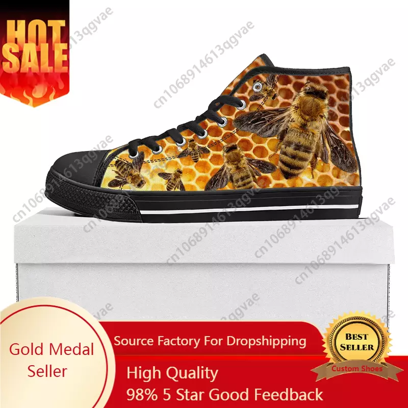 Высокие высококачественные кроссовки Bee Honeybee для мужчин и женщин, популярные холщовые кроссовки для подростков, повседневная обувь для пар, черная обувь на заказ