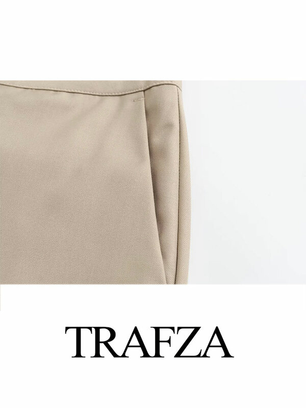 Trafza กางเกงเข้ารูปแบบมีซิปสำหรับ celana setelan สำนักงานเอวสูงผ้ายืดเอวสูงแนวสตรีทเผ็ดเล็กน้อยสำหรับฤดูใบไม้ผลิ