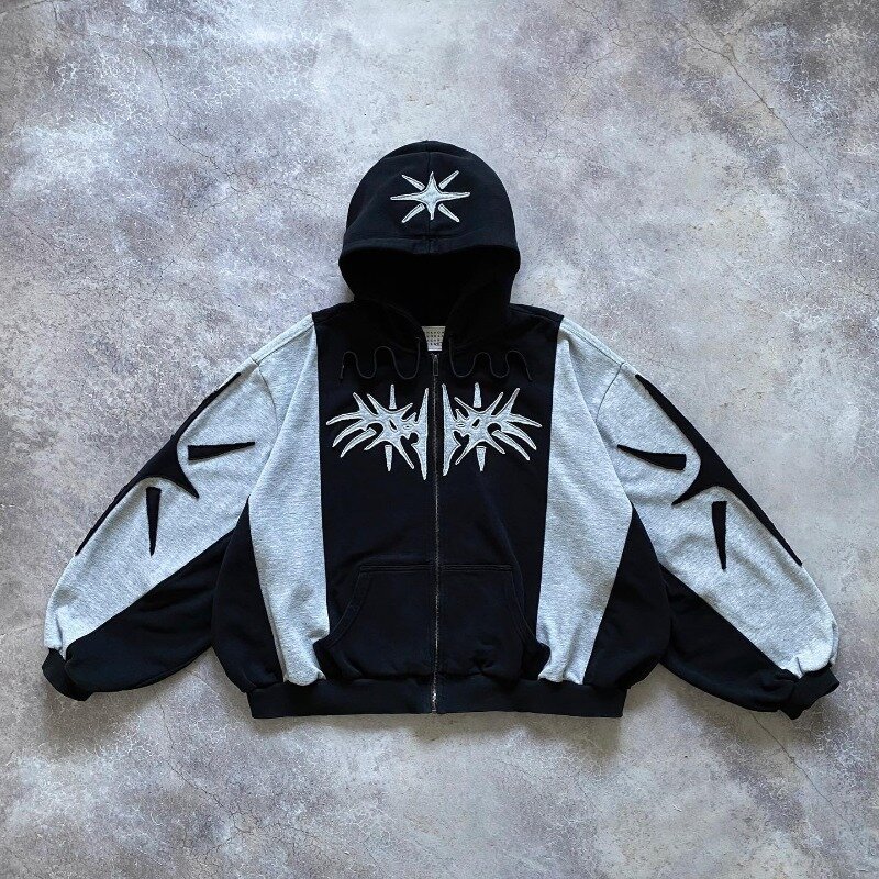Y2K hoodie ritsleting vintage, atasan Sweatshirt kasual modis, Hoodie ukuran besar Hip Hop Gotik, perca, Harajuku, vintage