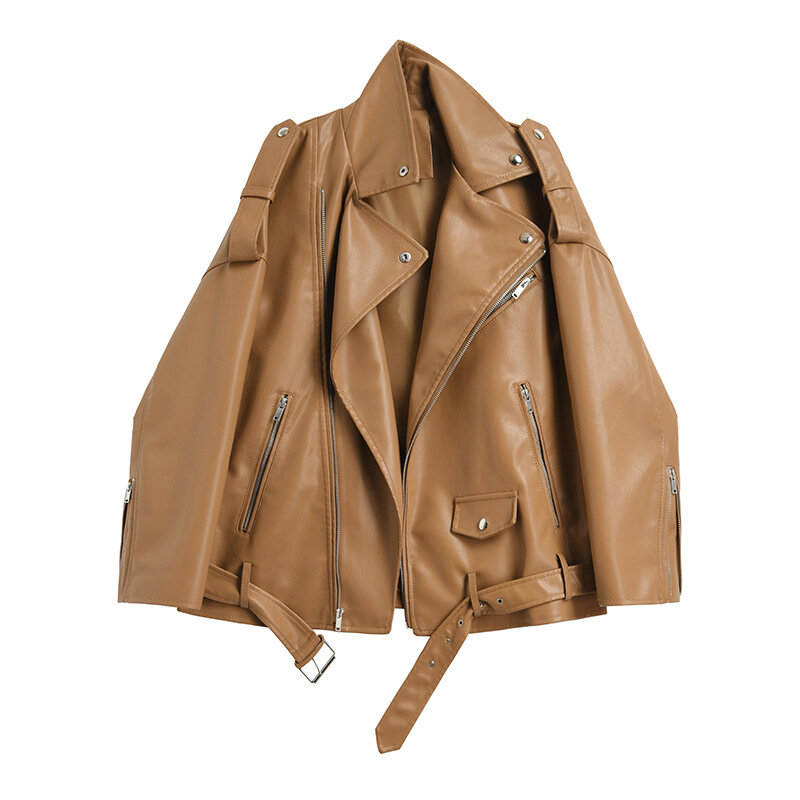 Осеннее новое черное винтажное кожаное пальто для женщин 2023, свободная короткая мотоциклетная одежда, красивая куртка из искусственной кожи, пальто
