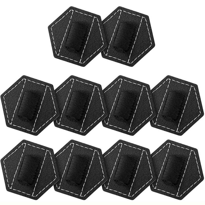 10 Piece Self Adhesive Pen Holders Black PU Leather About 4.5X4cm For Notebook Hexagon Elastic Journal Pen Holders Loop Holders
