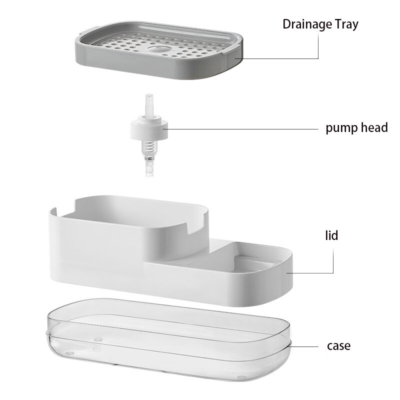Dispensador de jabón 2 en 1 para cocina, herramienta de cocina de fregado automático, se puede almacenar detergente líquido, caja de jabón líquido, bomba tipo prensa