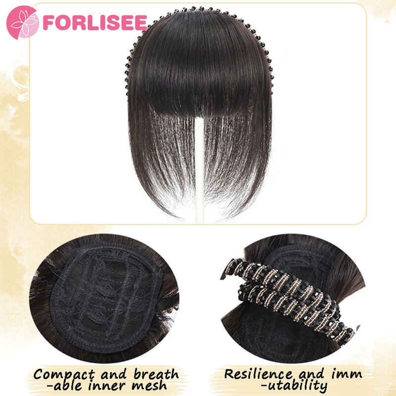 FORLISEE Crystal Diamond Headband Wig Forehead Natural Covering White Hair Increase Volume Top Hair Replacement Piece
