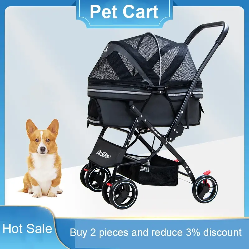 Dog Stroller Cat and Dog Stroller Travel Style Lightweight Foldable Pet Stroller Breathable Small Dog Pet Cart Elevated Armrest