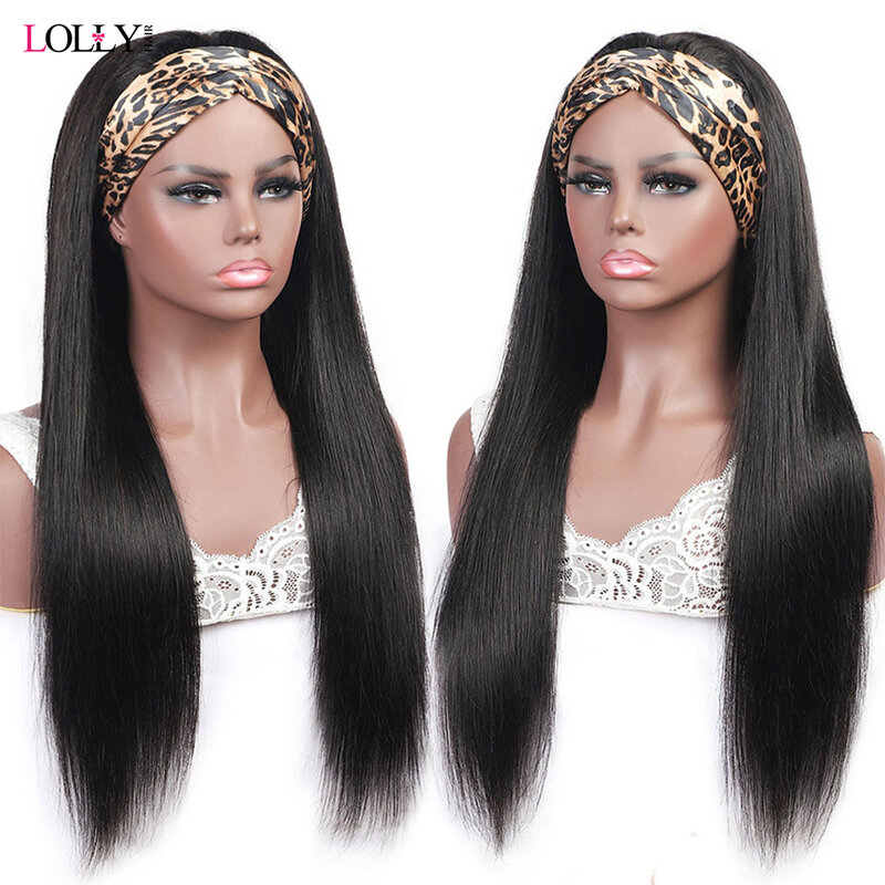 Lolly-Peluca de cabello humano liso sin pegamento para mujer, con diadema de pelo postizo Remy, densidad de 180 y 250, envío rápido