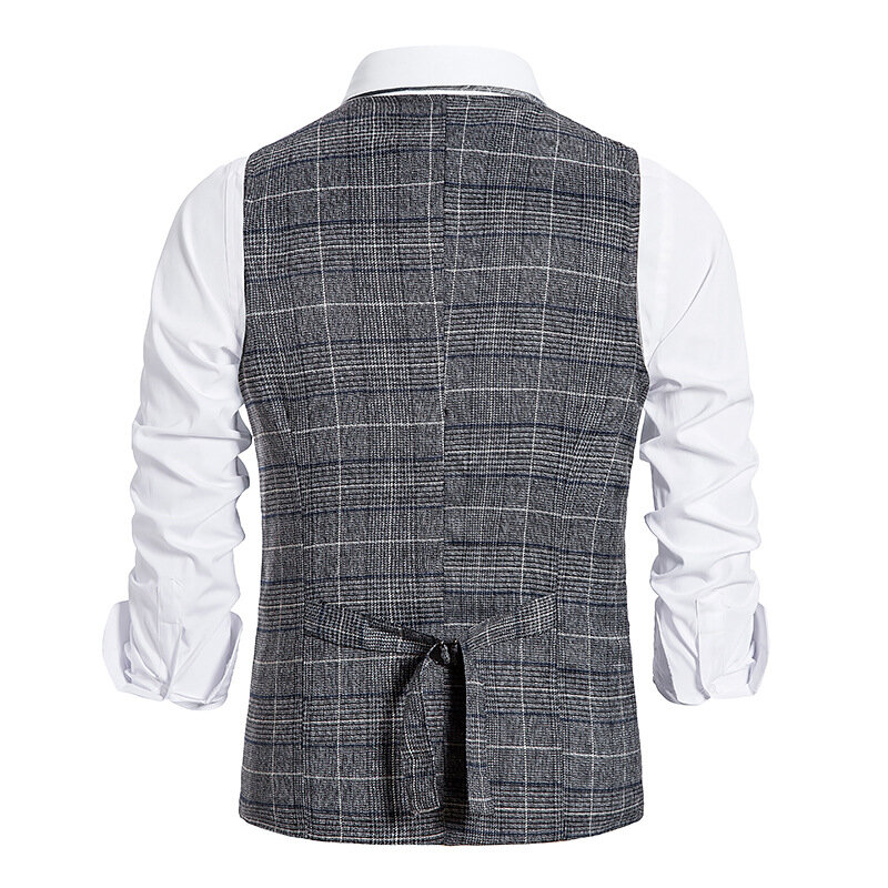 Fashion Men's Plaid Suit Vest Personality Double-breasted Vintage Horse Jacket Formal Vest