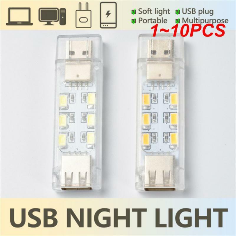 مصابيح ليلية USB صغيرة محمولة ، 12 ليد ، على الوجهين ، ضوء قراءة ساطع ، كمبيوتر ، طاقة متحركة ، غرفة نوم ، بجانب السرير ، نوم ، 1-10