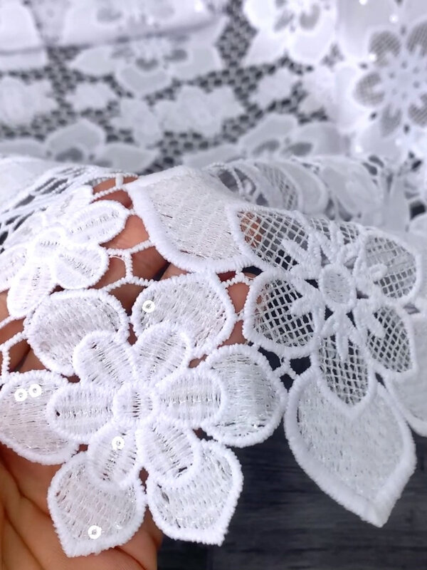 Guipure-tela de encaje nigeriano con lentejuelas, tejido de encaje de secuencia blanca africana, 2024, 5 yardas, para coser vestidos de fiesta, 3036A