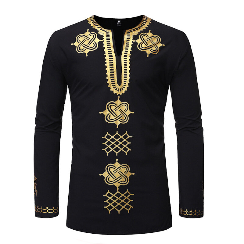 Chemise pull à col montant pour hommes, style musulman, chef africain turc, robe imprimée, chemise indienne, printemps et automne