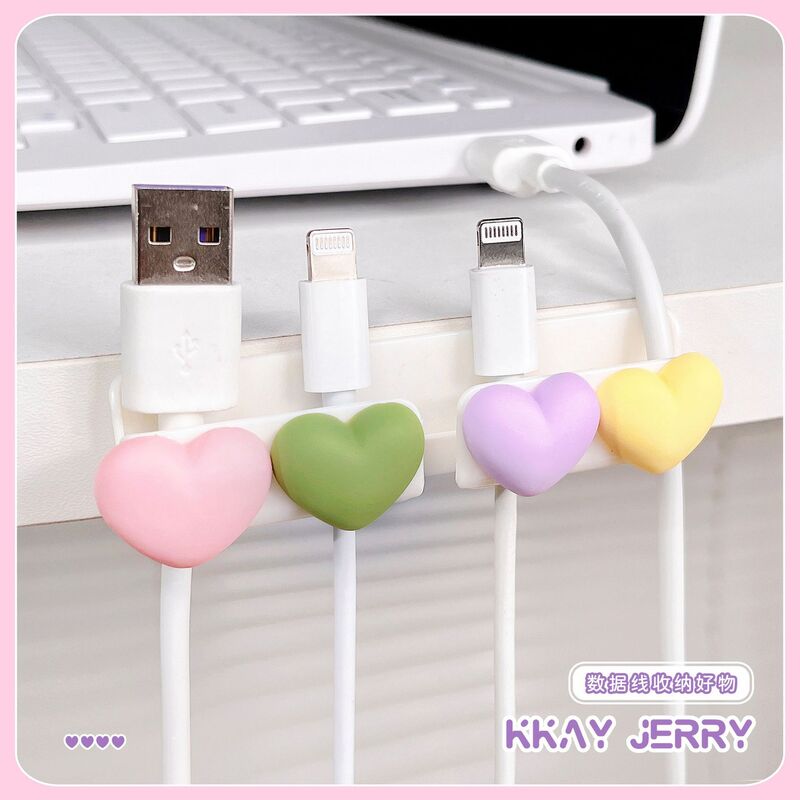 3d Heart Desktop Cable Organizer Data Cable Retainer Perforation-free Home Self-adhesive Mobile Phone Charging Cable Fixing Clip