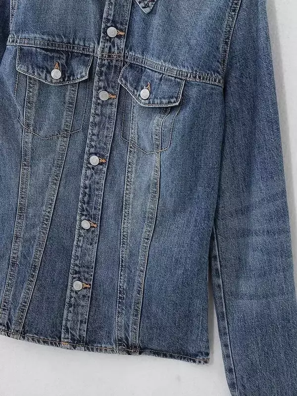 Blusas jeans de botão, manga comprida, camisas femininas, tops chiques, decoração de bolso flip, apertada, casual, vintage, nova moda, 2023