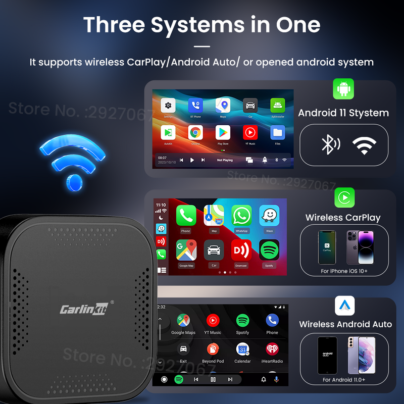 CarlinKit-Boîtier Smart TV Android 11 QCM2290, 3 Go/32 Go, CarPlay Ai, sans fil, avec limitation automatique, streaming, pour Netflix