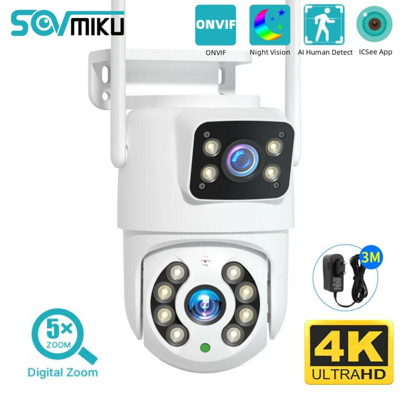 4K 8MP PTZ WIFI камера с двумя объективами для улицы, ночного видения, обнаружения человека, автоматического отслеживания, видеонаблюдения, IP-камера, защита безопасности